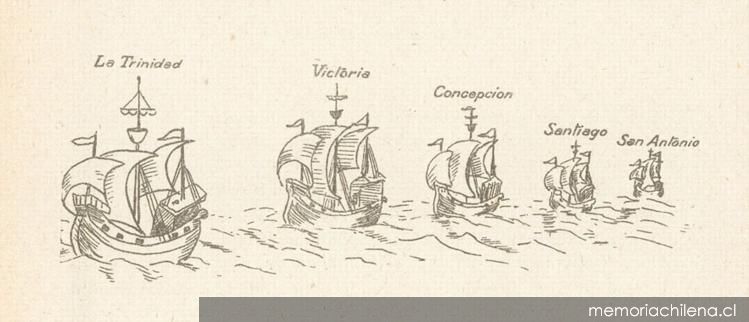 Vista de la Escuadra que zarpó al descubrimiento del Estrecho en 1519