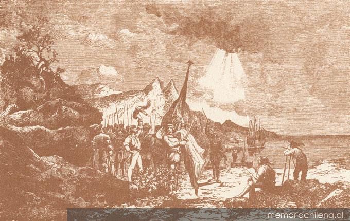 Juan Ladrillero tomando posesión del Estrecho, 1558
