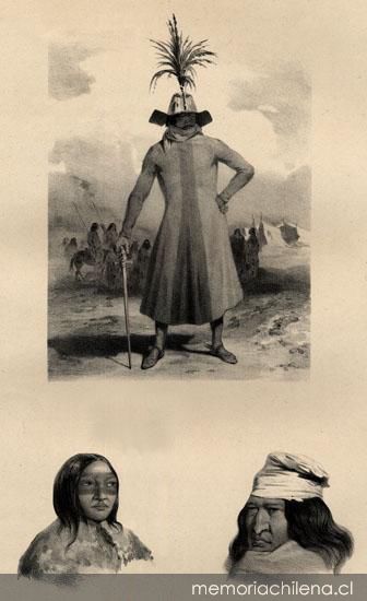 Chef patagon en costume de guerre, patagon el patagone, 1838