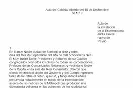 El acta del cabildo abierto del 18 de septiembre de 1810