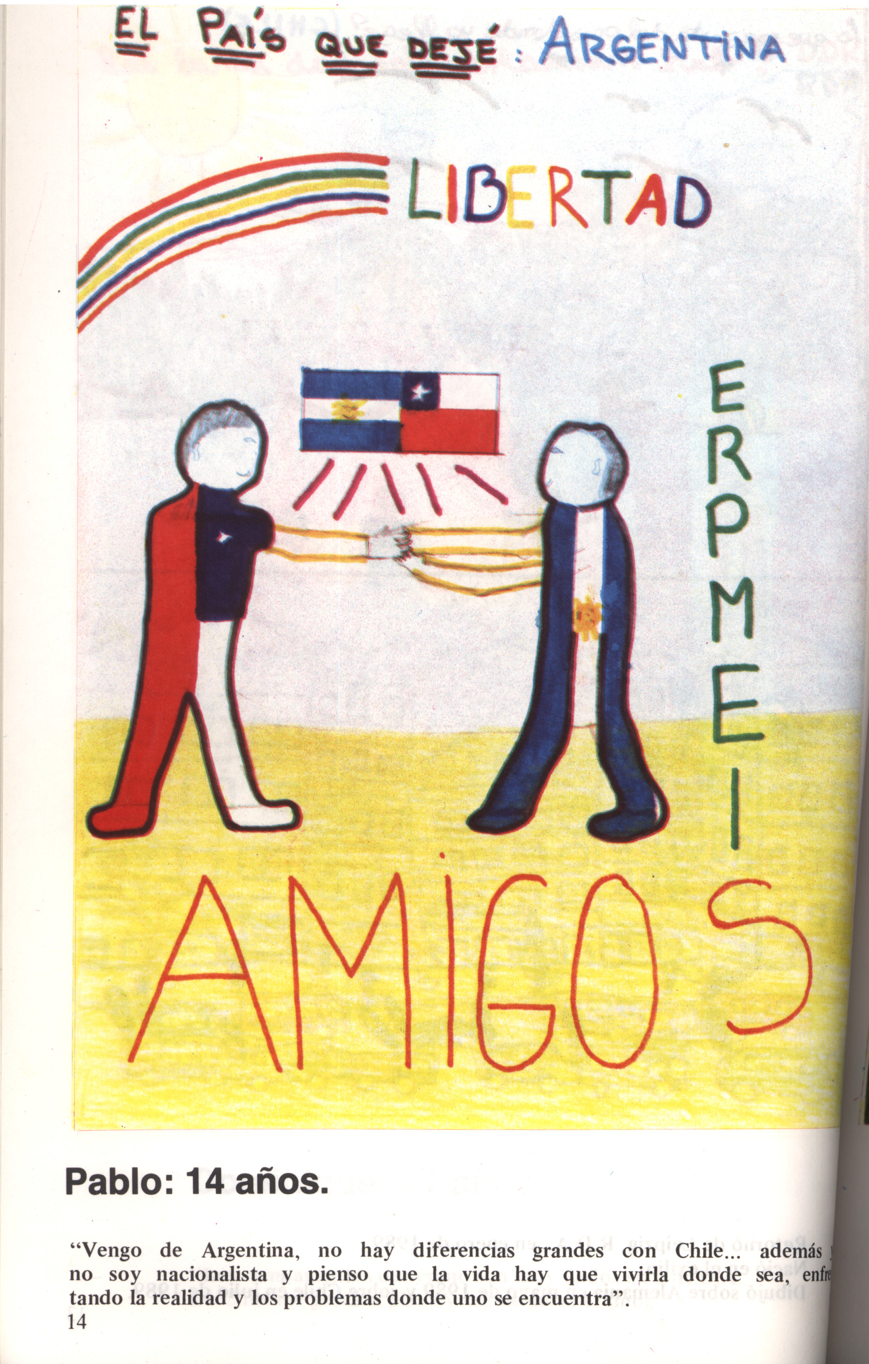 Dibujo de Pablo sobre Argentina, 14 años, marzo de 1989