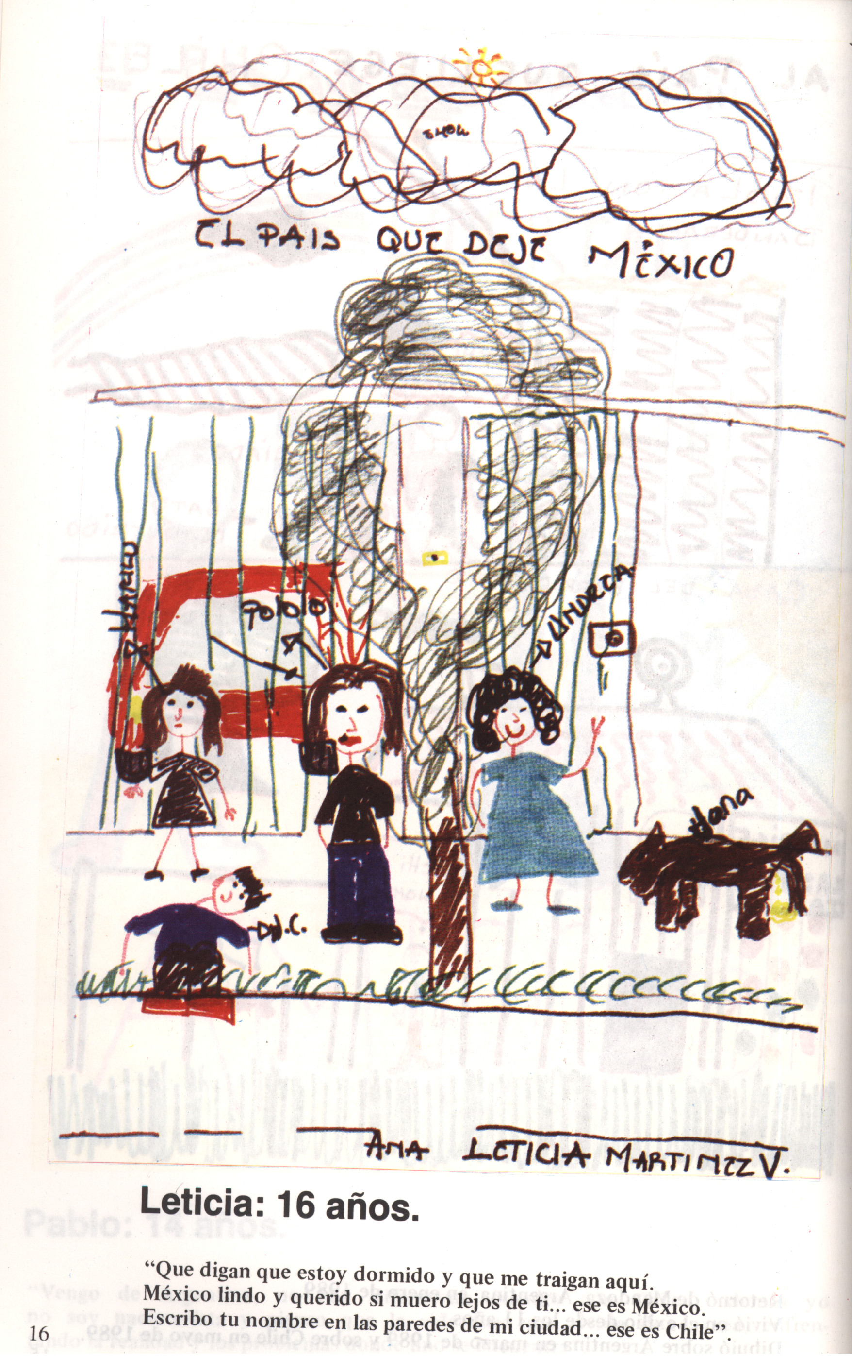 Dibujo de Leticia sobre México, 16 años, marzo de 1989