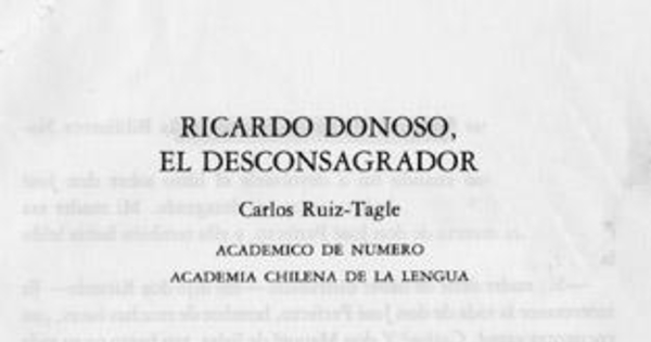 Ricardo Donoso, el desconsagrador