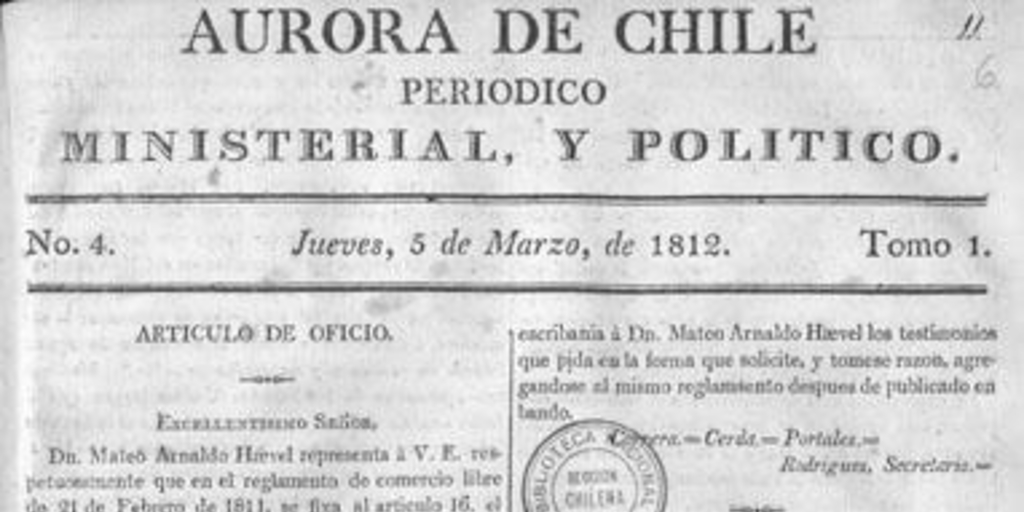 Aurora de Chile, periódico ministerial y político