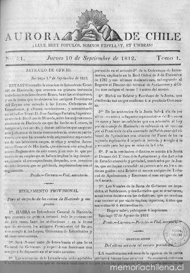 Aurora de Chile, periódico ministerial y político