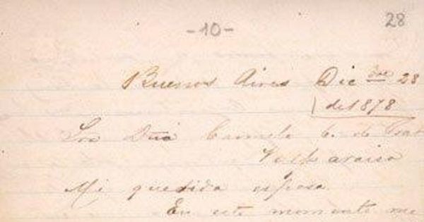 Buenos Aires, 28 de diciembre de 1878 : carta de Arturo Prat a Carmela Carvajal