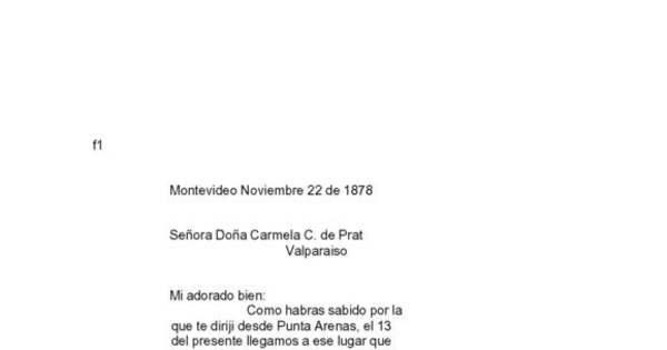 Montevideo, 22 de noviembre de 1878 : carta de Arturo Prat a Carmela Carvajal