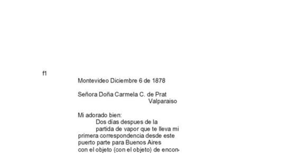 Montevideo, 6 de diciembre de 1878 : carta de Arturo Prat a Carmela Carvajal
