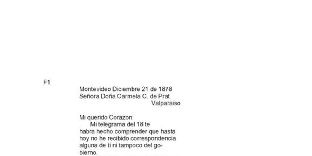 Montevideo, 21 de diciembre de 1878 : carta de Arturo Prat a Carmela Carvajal