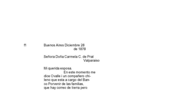 Buenos Aires, 28 de diciembre de 1878 : carta de Arturo Prat a Carmela Carvajal