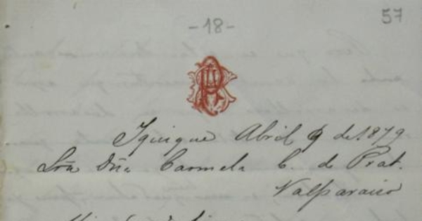 Iquique, 9 de abril de 1879 : carta de Arturo Prat a Carmela Carvajal