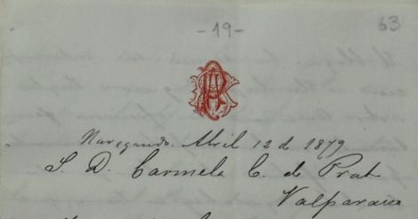 [Navegando], 12 de abril de 1879 : carta de Arturo Prat a Carmela Carvajal