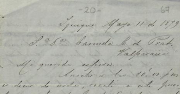 Iquique, 11 de mayo 1879 : carta de Arturo Prat a Carmela Carvajal