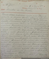 Telegrama enviado al Ministro de Guerra por el General en Jefe de Antofagasta, anunciando los resultados del Combate Naval de Iquique : Valparaíso, 25 de Mayo de 1879