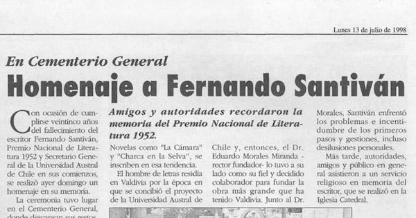 Homenaje a Fernando Santiván