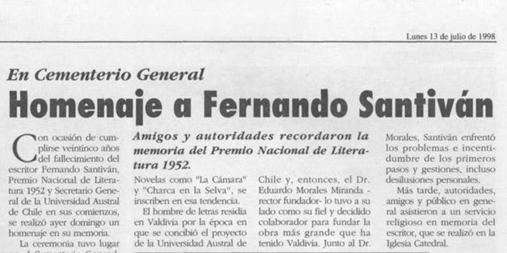 Homenaje a Fernando Santiván