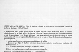 Berta López Morales : "Hijo de ladrón", novela de aprendizaje antiburguesa