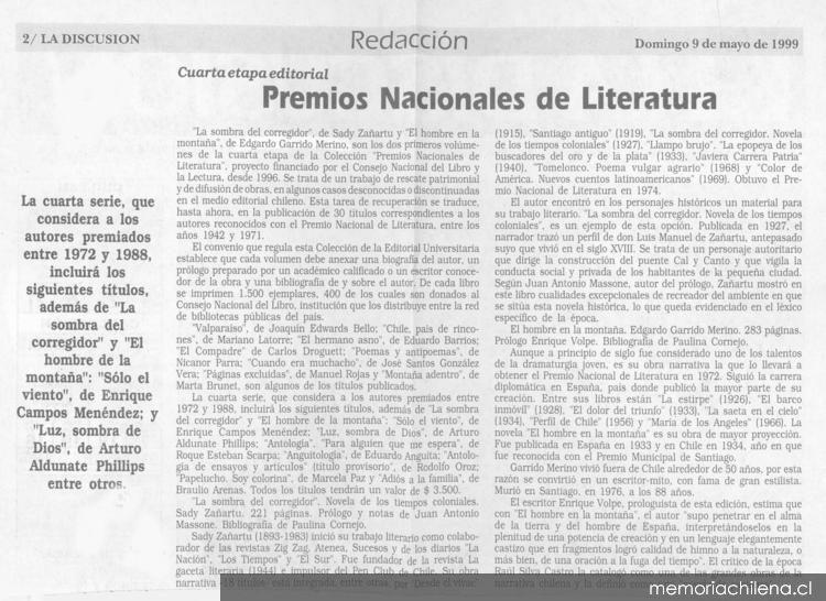 Premios Nacionales de Literatura : cuarta etapa editorial