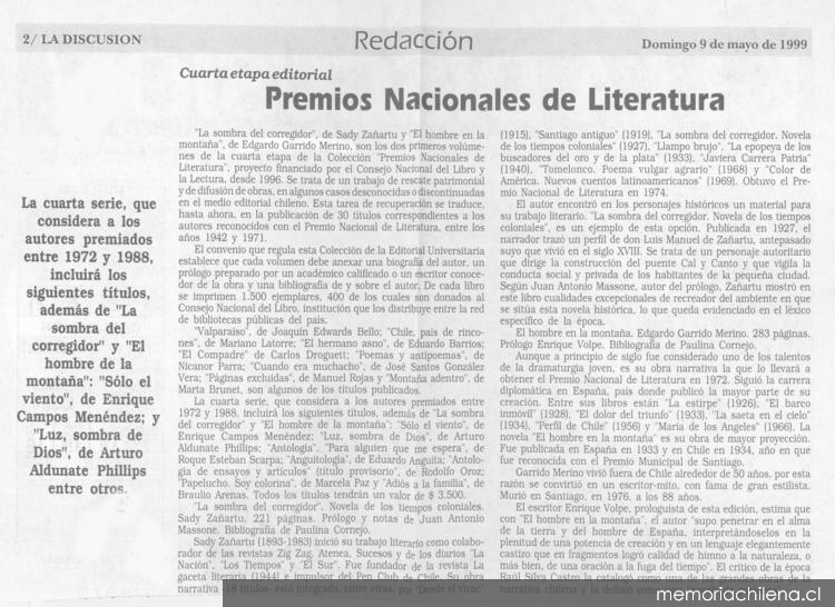 Premios Nacionales de Literatura : cuarta etapa editorial