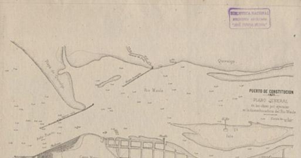 Puerto de Constitución : plano jeneral de las obras por ejecutar en la desembocadura del Rio Maule, 1877