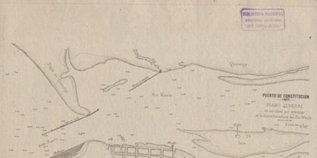 Puerto de Constitución : plano jeneral de las obras por ejecutar en la desembocadura del Rio Maule, 1877