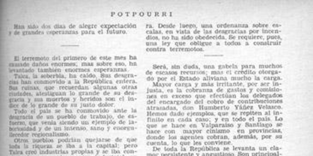 Descripción del terremoto de Talca el 1 de diciembre de 1928