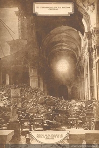 Terremoto de Talca el 1 de diciembre de 1928 : interior de la Catedral de Talca, la que habrá de ser demolida