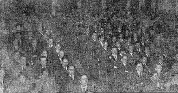 Falange Nacional, 1941. Provincia de Santiago. (Primer Distrito). Aspecto de una reunión de estudio organizada por las Corporaciones Profesionales