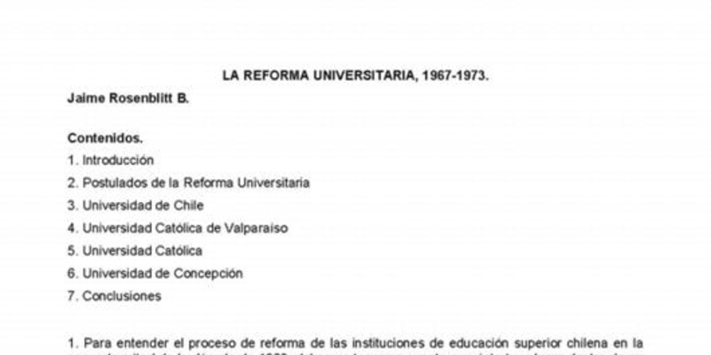 La reforma universitaria en Chile : 1967-1970