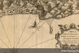 Arica [mapa], ville de l'Amerique Meridionale à 18 Degrez, 28. Min. de Latitude meridionale :A. Morne d'Arica. B. Fonds Sablevazeur. C. Isle des Gouelans