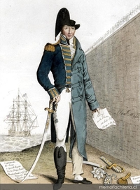 Grabado de Lord Cochrane, pirata y diputado, 1815