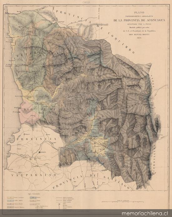 Plano topográfico y jeológico de la Provincia de Aconcagua, 1859