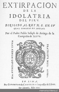 Extirpacion de la idolatria del Piru, 1621