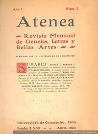 Atenea : revista de Ciencias, Letras y Bellas Artes, año 1, nº 1