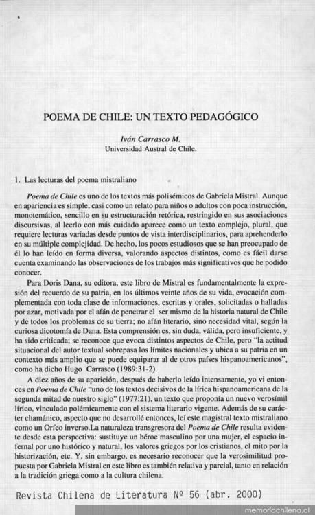 Poema de Chile: Un texto pedagógico