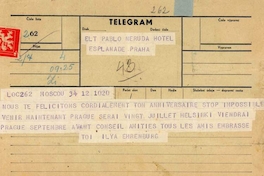 [Telegrama], 1971 Moscú, URSS <a> Pablo Neruda [manuscrito]