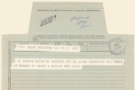 [Telegrama], 1971 oct. 21 Palma de Mallorca, España <a> Pablo Neruda [manuscrito]
