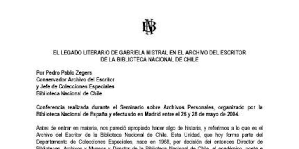 El legado literario de Gabriela Mistral en el Archivo del Escritor de la Biblioteca Nacional de Chile