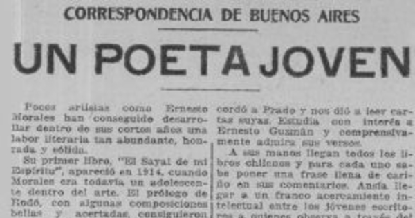 Un poeta joven : correspondencia de Buenos Aires