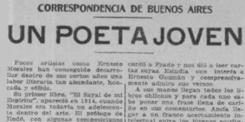 Un poeta joven : correspondencia de Buenos Aires