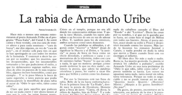 La rabia de Armando Uribe
