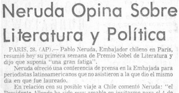 Neruda opina sobre literatura y política