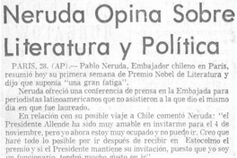 Neruda opina sobre literatura y política