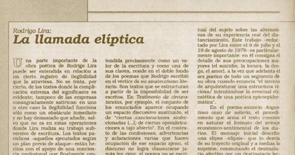 Rodrigo Lira : la llamada elíptica