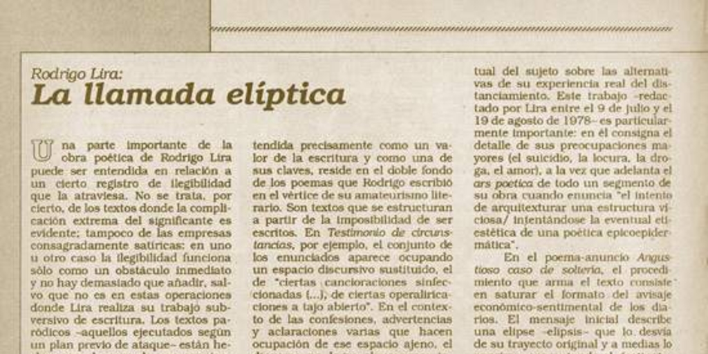 Rodrigo Lira : la llamada elíptica