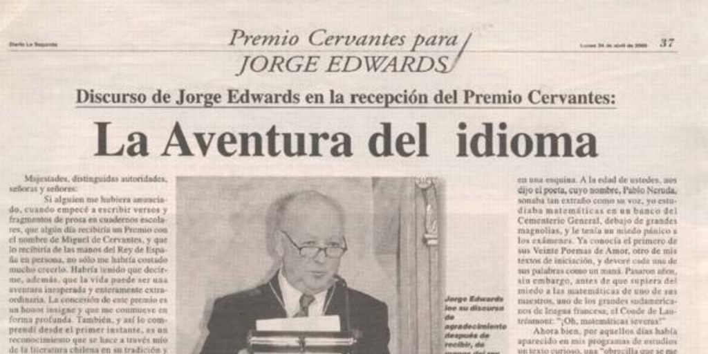 La aventura del idioma : discurso de Jorge Edwards en la recepción del Premio Cervantes