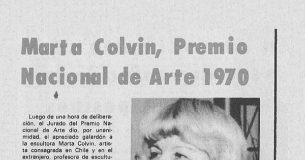 Marta Colvin Premio Nacional de Arte 1970