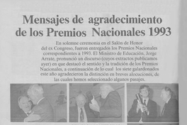 Mensajes de agradecimiento de los Premios Nacionales 1993