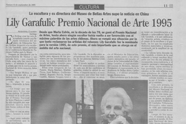Lili Garafulic, Premio Nacional de Arte 1995