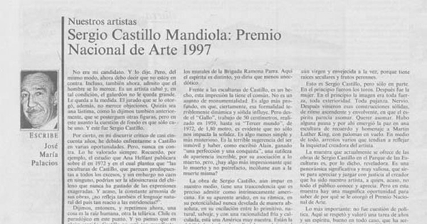 Sergio Castillo Mandiola, Premio Nacional de Arte 1997 : nuestros artistas